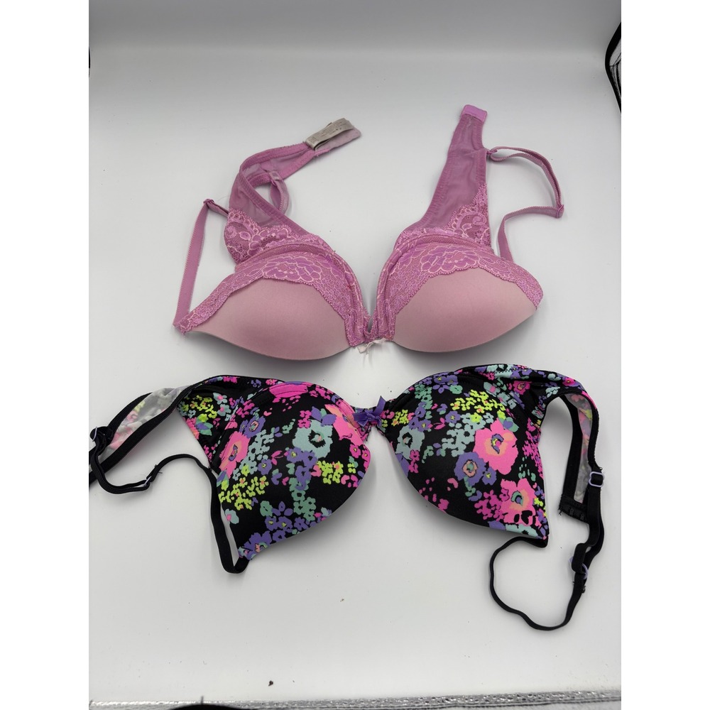 Victoria's Secret & Xhilaration Bra Bundle 34A Pink Lace Floral Push Up Plunge